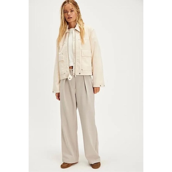 NWOT Free People Tyler Menswear Pleated Wide Leg Trousers in Dove Grey Sz XS - Picture 1 of 11